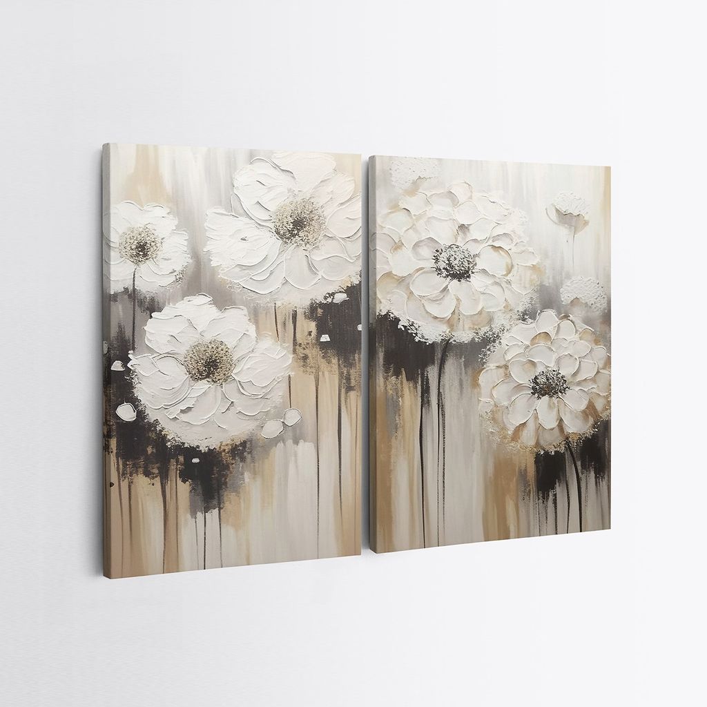 Falikép szett, 2 db, virágok, fehér - barna - fekete, 50x70 cm - Butopêa akciós termékkép 1